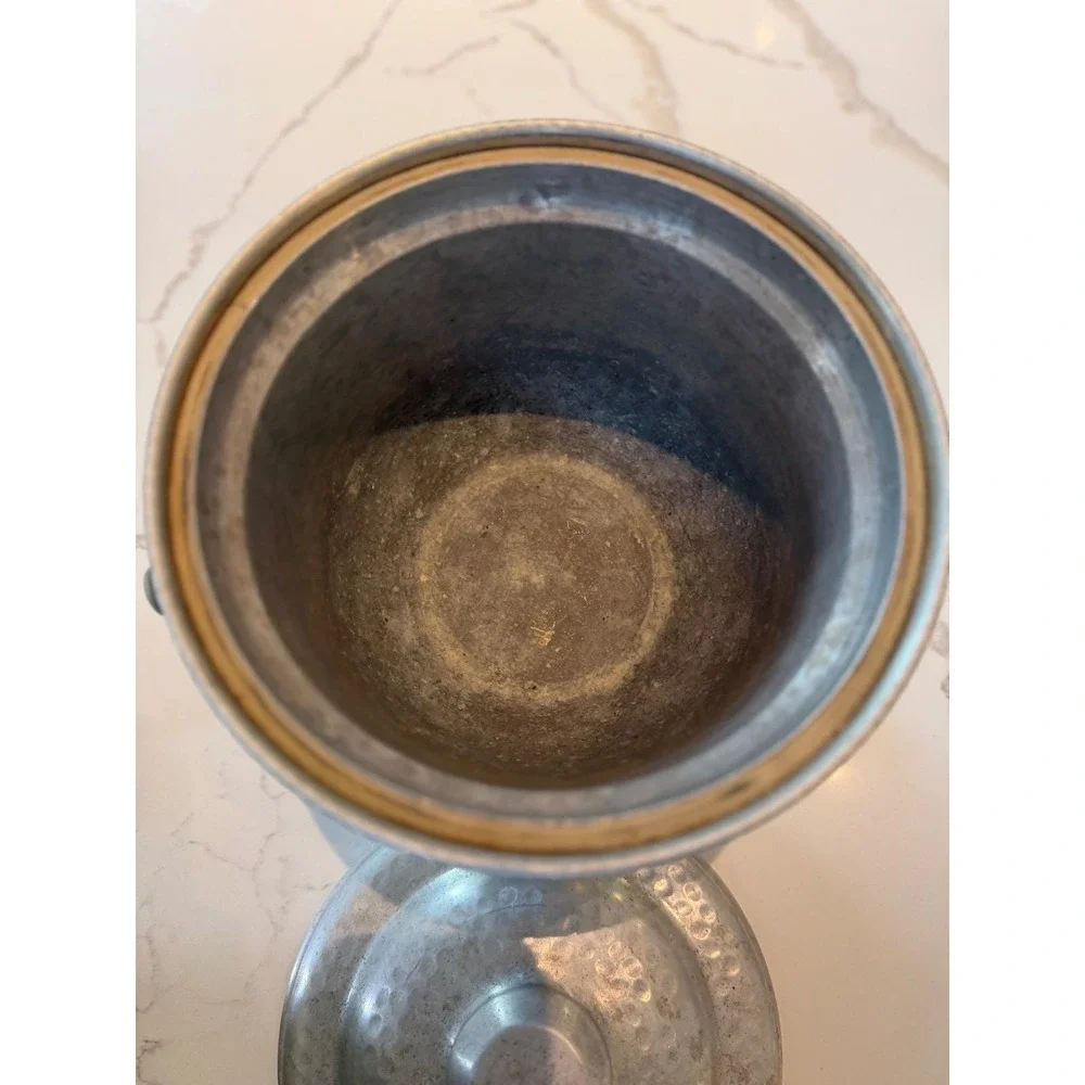 Vintage Hammered Aluminum Ice Bucket with Lid and Handles Mid Century‎ Modern
